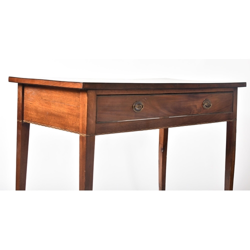 54 - A 19th century George III mahogany side table of simple rectangular form having ebonised banding wit... 