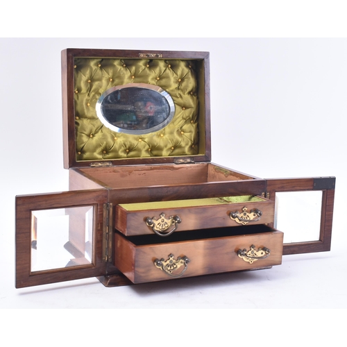 633 - A Victorian 19th century circa 1904 walnut veneered hinged top jewellery travel case / box. The box ... 