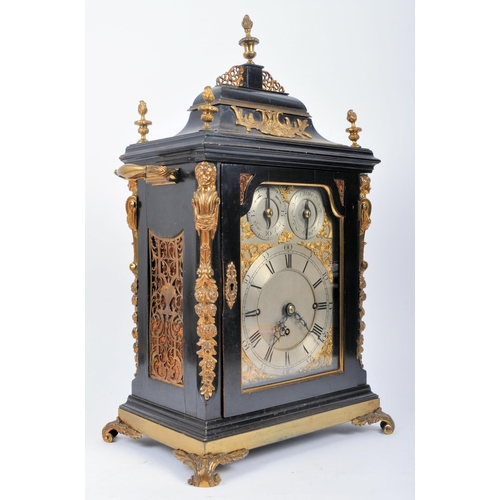 640 - A Victorian 19th century gilt ormolu & ebonised wood eight bells musical bracket clock. The clock ha... 