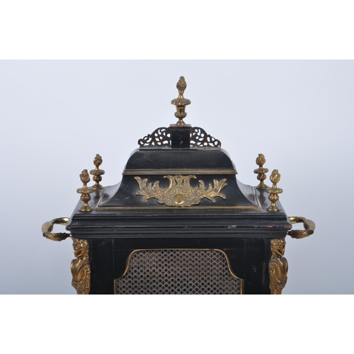 640 - A Victorian 19th century gilt ormolu & ebonised wood eight bells musical bracket clock. The clock ha... 