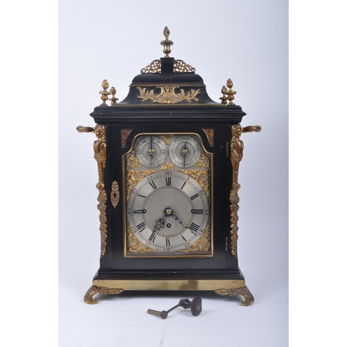 640 - A Victorian 19th century gilt ormolu & ebonised wood eight bells musical bracket clock. The clock ha... 