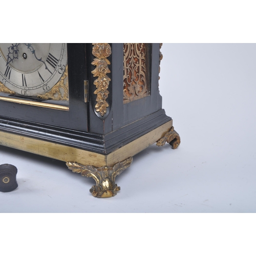 640 - A Victorian 19th century gilt ormolu & ebonised wood eight bells musical bracket clock. The clock ha... 