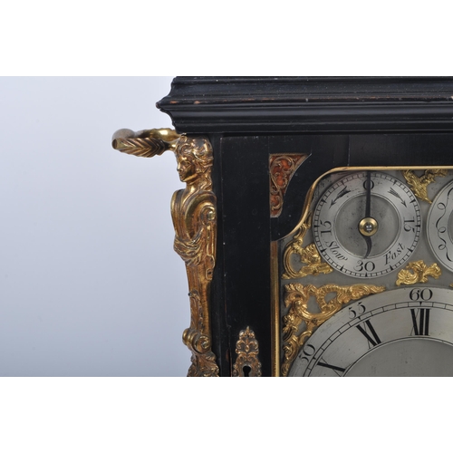 640 - A Victorian 19th century gilt ormolu & ebonised wood eight bells musical bracket clock. The clock ha... 