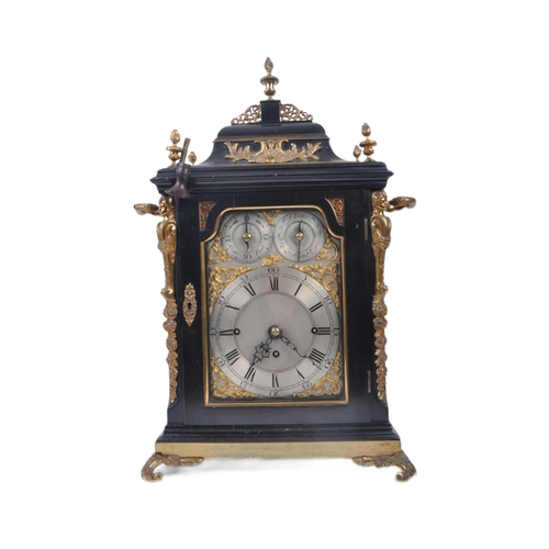 640 - A Victorian 19th century gilt ormolu & ebonised wood eight bells musical bracket clock. The clock ha... 