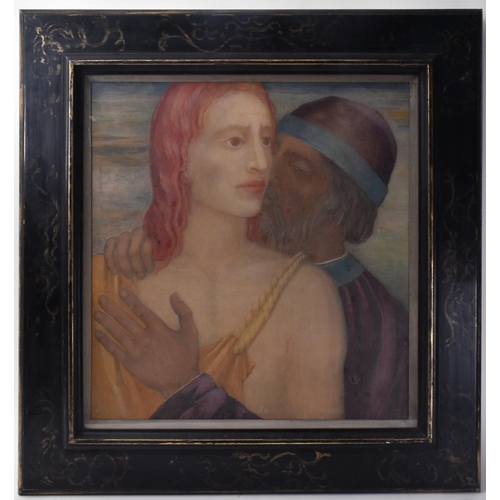 642 - An early 20th century coloured pencil and watercolour painting entitled The Kissing Judas by H. Stri... 