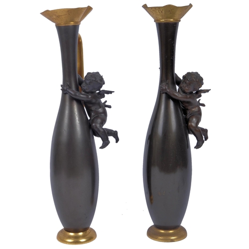 643 - A pair of French late 19th century circa 1890s Louis XV style bronze & gilt metal Art Nouveau pitche... 