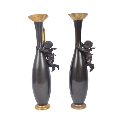 643 - A pair of French late 19th century circa 1890s Louis XV style bronze & gilt metal Art Nouveau pitche... 