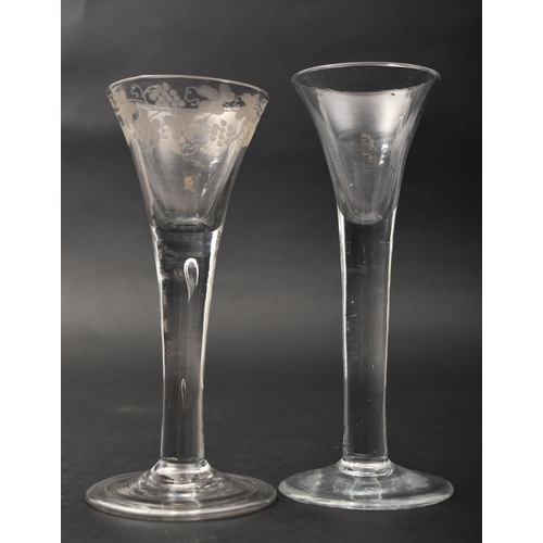 646 - A pair of George III 18th century circa 1770s crystal tall stem wine / cordial glasses. The lot comp... 