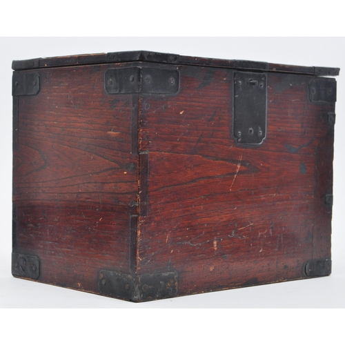 96 - A 19th century Japanese Oriental Keyaki wood & iron mounted zeni-bank / money box. The chest having ... 