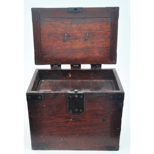 96 - A 19th century Japanese Oriental Keyaki wood & iron mounted zeni-bank / money box. The chest having ... 