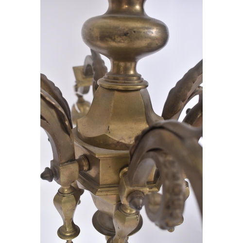 98 - An early 20th century circa 1900 Continental believed Dutch brass six-arm ceiling chandelier. The ch... 