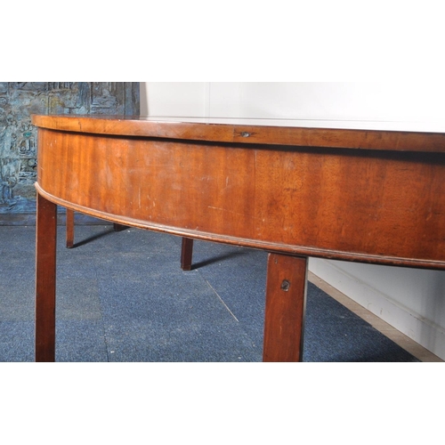 193 - An 18th century George III mahogany D end extending dining table. Comprises two demi lune ends with ... 