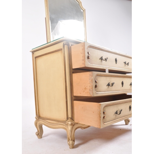 321 - A 19th century painted French Louis XVI commode - dressing table chest. The chest being raised on sc... 