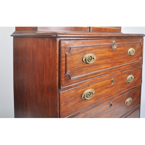 199 - A 19th century George III flame mahogany secretaire bookcase having an inlaid glazed top with shaped... 