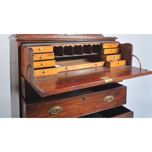 199 - A 19th century George III flame mahogany secretaire bookcase having an inlaid glazed top with shaped... 