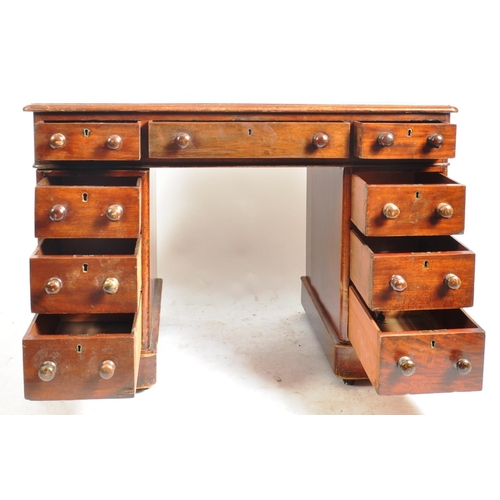 208 - A Victorian 19th century stained mahogany twin pedestal desk. The kneehole desk having a red leather... 