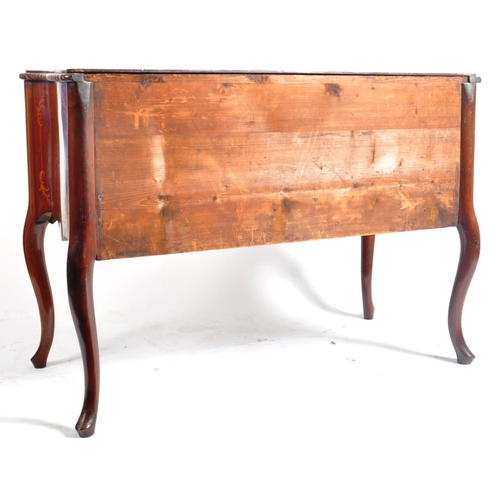 221 - An 18th century Dutch Marquetry inlaid serpentine fronted commode chest of drawers. Raised on cabrio... 