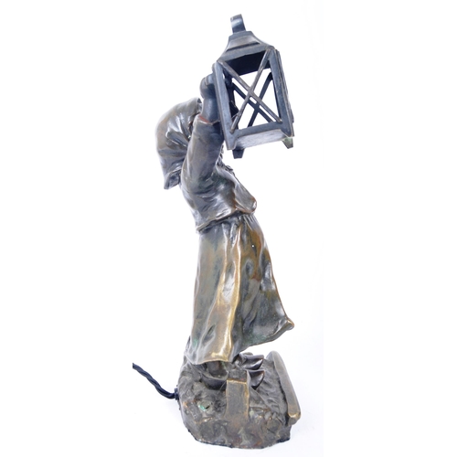 411 - G. Demange (French 1865-1945) An early 20th century French bronze table lamp - light. The lamp figur... 