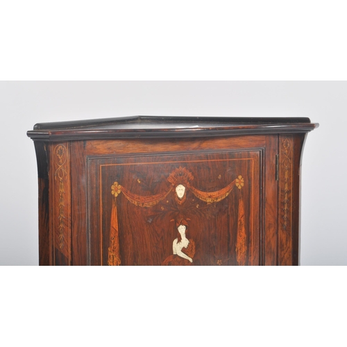 468 - A Victorian 19th century rosewood marquetry and bone inlaid hanging corner cabinet. The door with in... 