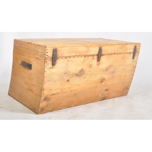 462 - A Victorian 19th century slope fronted pine wood ship style trunk chest. The chest having a straight... 