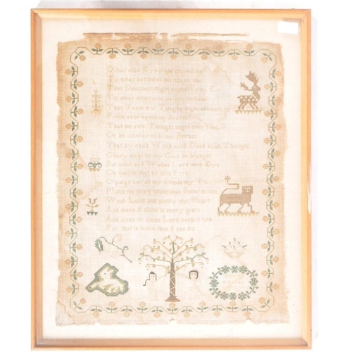 661 - A framed George III 18th century tapestry needlepoint sampler by Hannah Horsfall, aged 13, dated 178... 