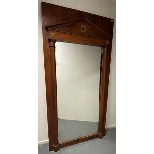 664 - A French Empire 19th century Biedermeier walnut & ormolu trumeau full length hallway wall mirror. Th... 