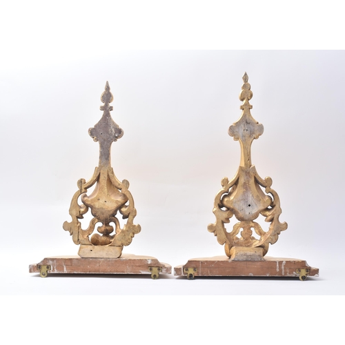 391 - A pair of 19th century Florentine giltwood wall brackets. Each bracket of traditional form, with ser... 