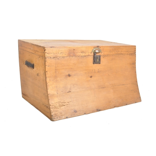 462 - A Victorian 19th century slope fronted pine wood ship style trunk chest. The chest having a straight... 