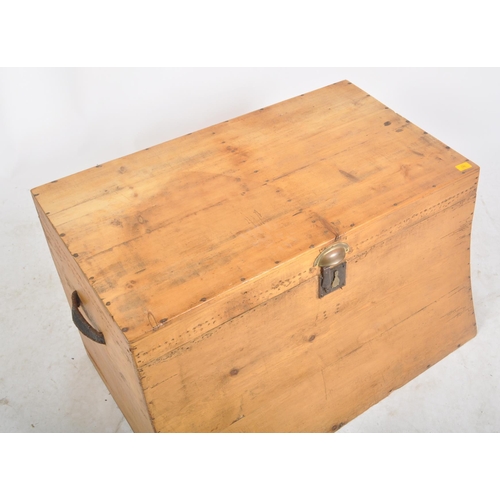 462 - A Victorian 19th century slope fronted pine wood ship style trunk chest. The chest having a straight... 