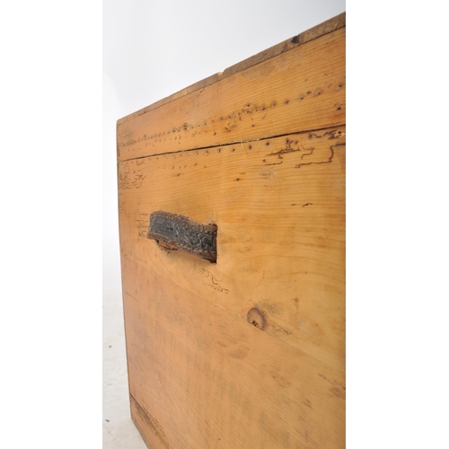 462 - A Victorian 19th century slope fronted pine wood ship style trunk chest. The chest having a straight... 