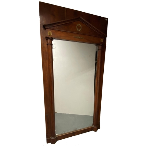 664 - A French Empire 19th century Biedermeier walnut & ormolu trumeau full length hallway wall mirror. Th... 