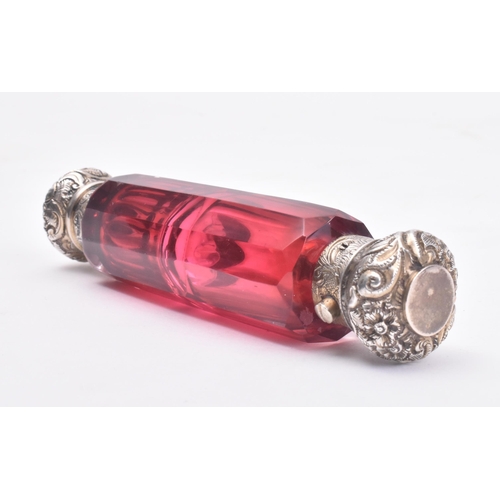 149 - A 19th century Victorian ruby glass and silver plated double-ended scent / perfume bottle phial. Fac... 