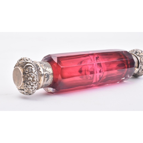 149 - A 19th century Victorian ruby glass and silver plated double-ended scent / perfume bottle phial. Fac... 