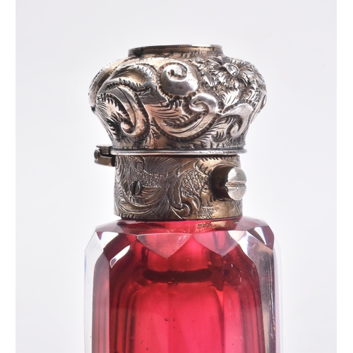 149 - A 19th century Victorian ruby glass and silver plated double-ended scent / perfume bottle phial. Fac... 