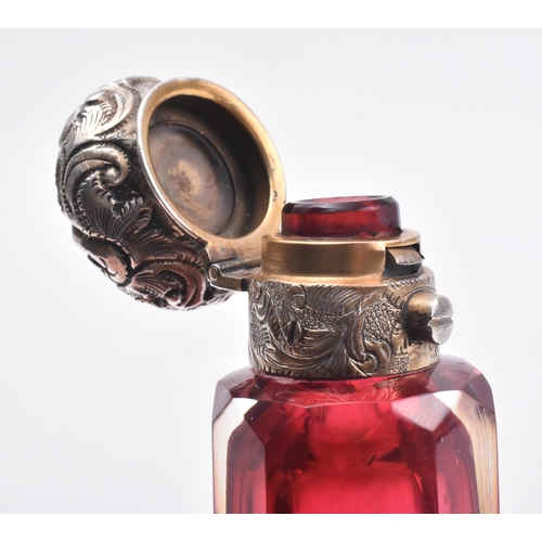 149 - A 19th century Victorian ruby glass and silver plated double-ended scent / perfume bottle phial. Fac... 