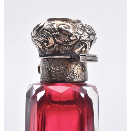 149 - A 19th century Victorian ruby glass and silver plated double-ended scent / perfume bottle phial. Fac... 