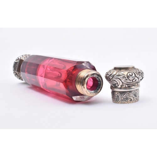 149 - A 19th century Victorian ruby glass and silver plated double-ended scent / perfume bottle phial. Fac... 