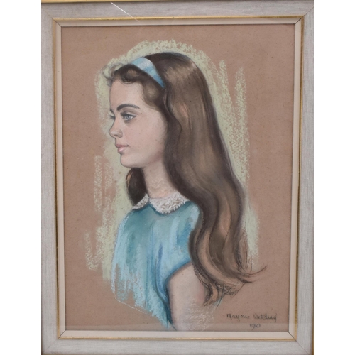 169 - Marjorie Wilding (1909-2009) - a 20th century pastel portrait study of a young lady in blue dress wi... 