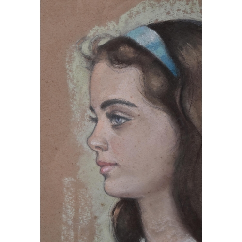 169 - Marjorie Wilding (1909-2009) - a 20th century pastel portrait study of a young lady in blue dress wi... 