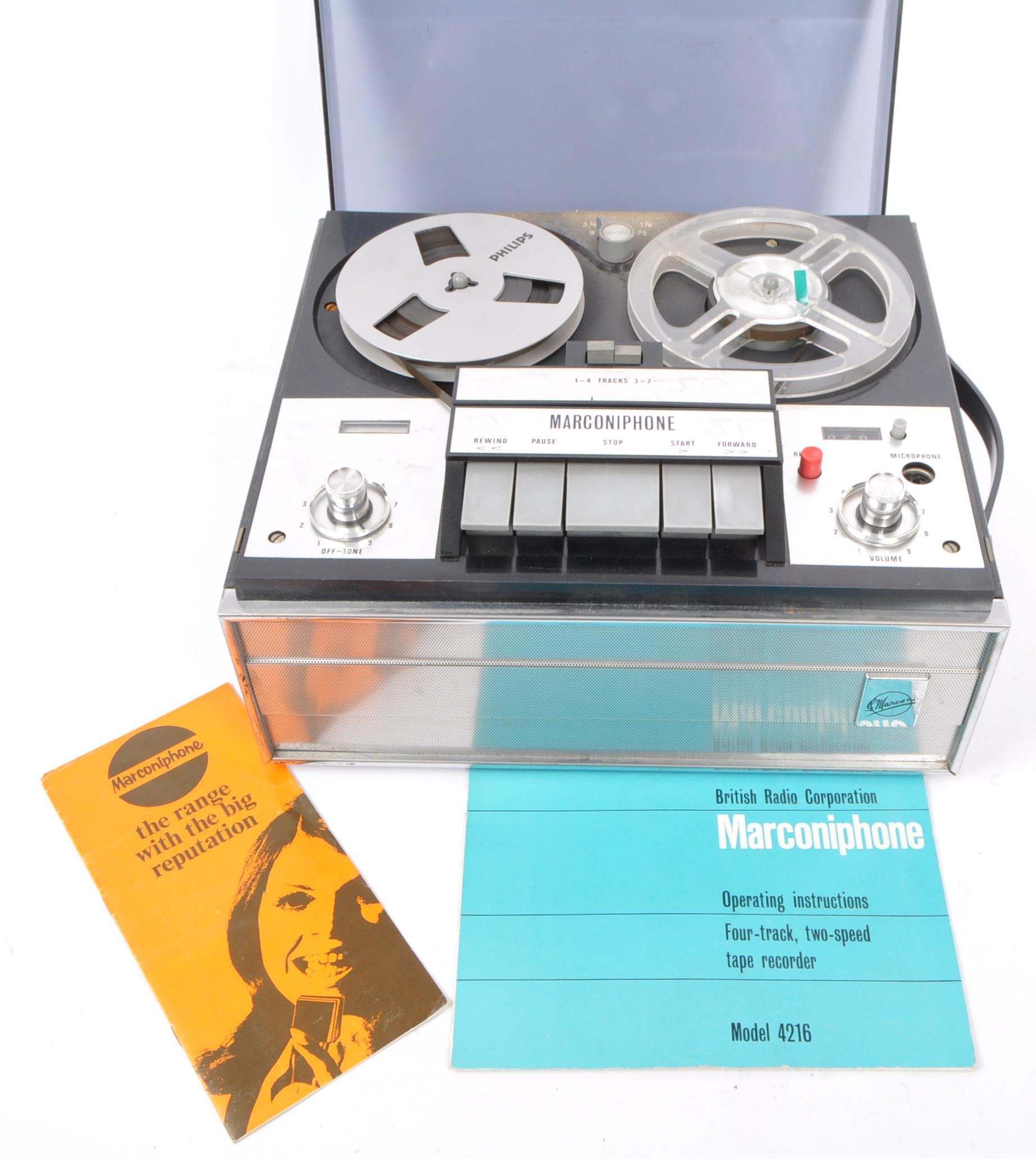 A vintage Marconiphone reel to reel four track, two speed tape