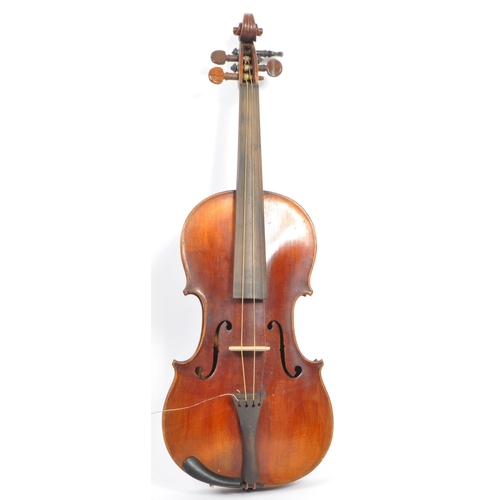 427 - A 20th Century full sized 4/4 violin musical instrument with two piece back and purfling edge - unla... 