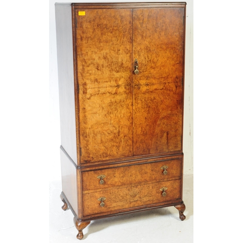 1024 - A vintage 20th century circa 1940s Queen Anne revival walnut tallboy bachelors gentleman's wardrobe ... 