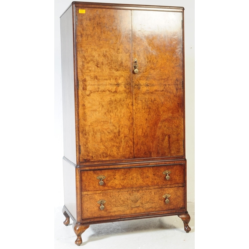 1024 - A vintage 20th century circa 1940s Queen Anne revival walnut tallboy bachelors gentleman's wardrobe ... 