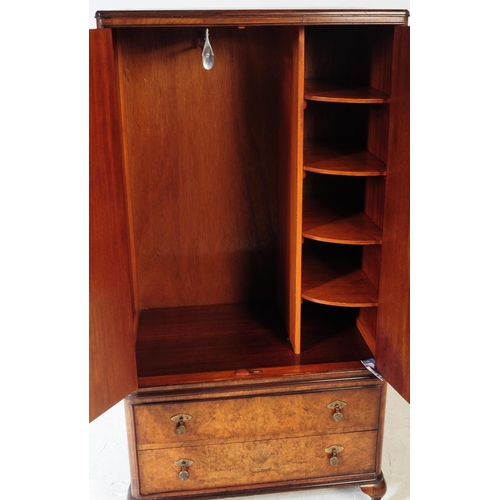 1024 - A vintage 20th century circa 1940s Queen Anne revival walnut tallboy bachelors gentleman's wardrobe ... 