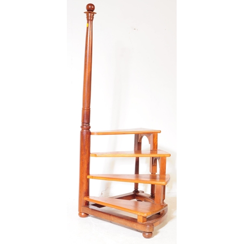 1042 - A 19th century revival mahogany set of library steps. Turned column with spindle gallery rails havin... 