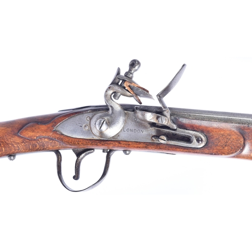 108 - A 19th century British made muzzle-loading long flintlock musket gun. The lock plate stamped 'HAW' a... 