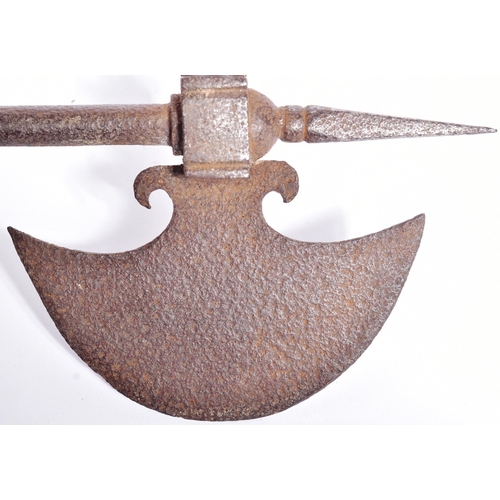 113 - A 19th Century Indian Tabar / Axe with square section spike, crescent shaped head and fluke forged i... 