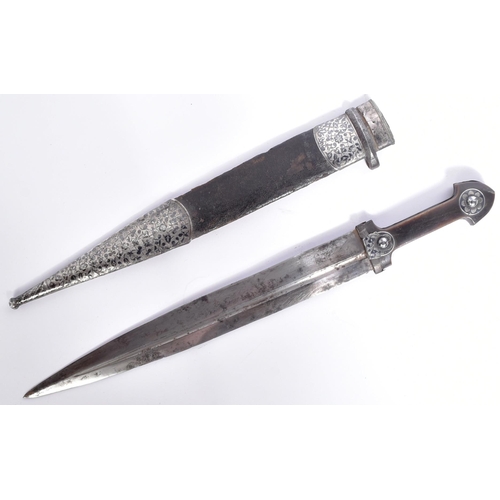 125 - A 19th Century Imperial Russian Empire silver mounted Kindjal dagger. Waisted bone hilt, two rivets ... 