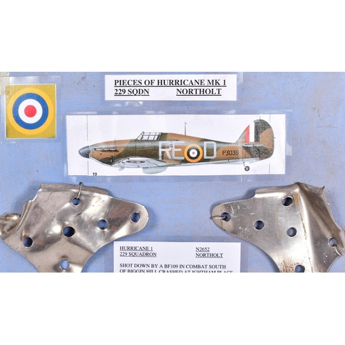 152 - A WWII Second World War British RAF Royal Air Force 229 Squadron Hawker Hurricane aircraft fragments... 