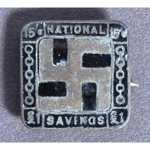 159 - Two WWI First World War British National War Savings Committee badges comprising a square example in... 